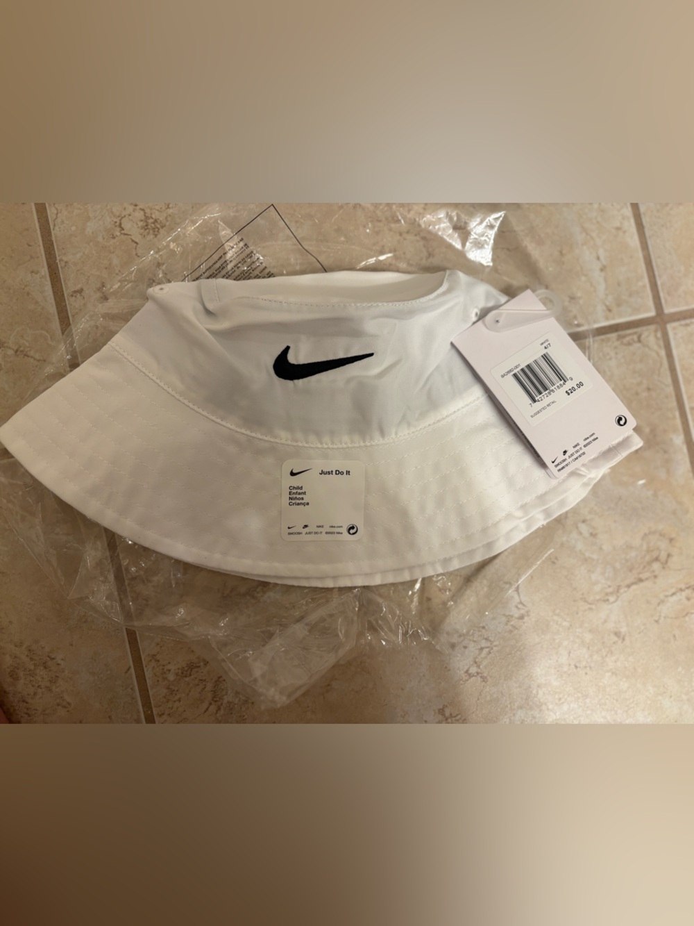 Nike White Bucket Hat with Black Swoosh Embroidery
